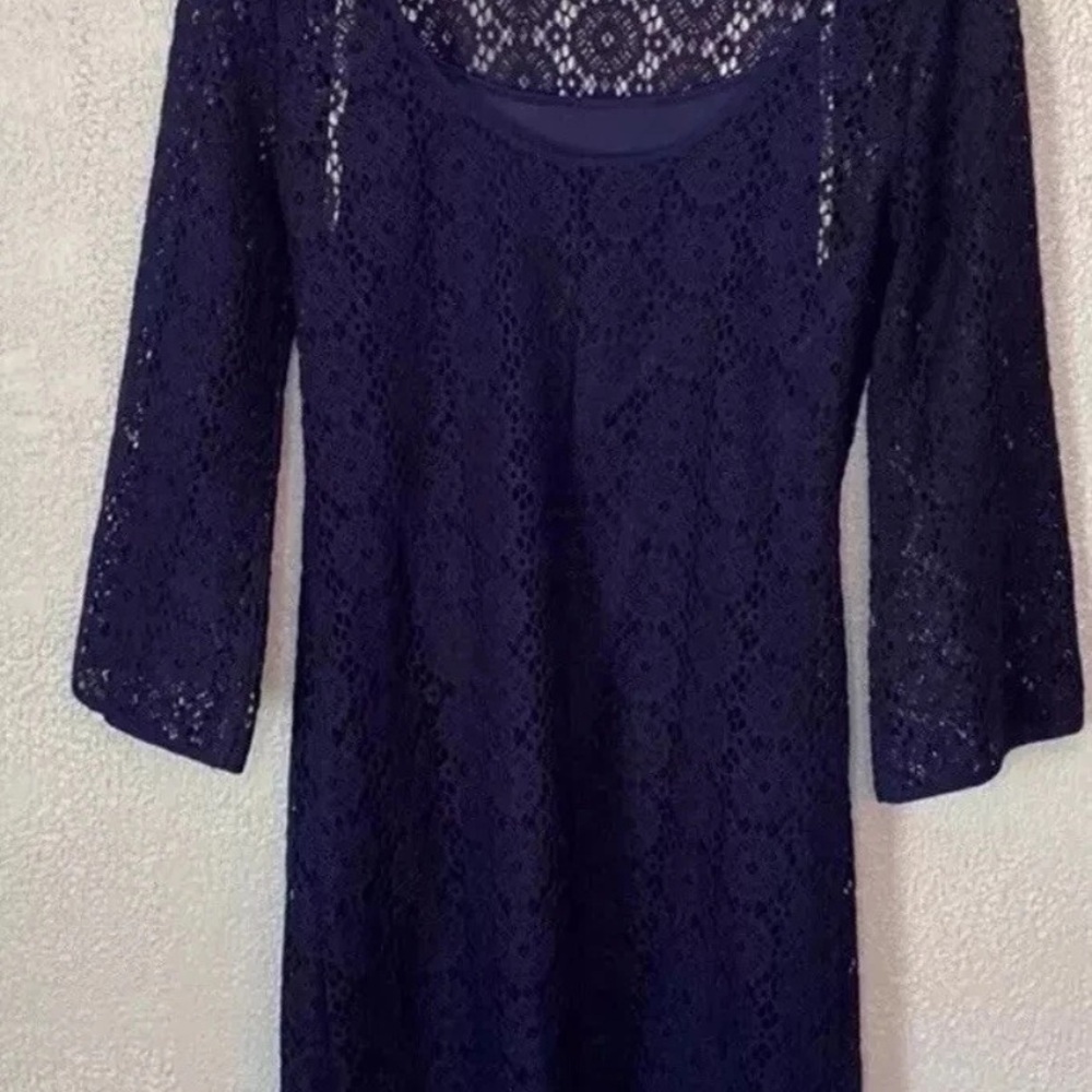 Lilly Pulitzer Topanga True Navy Blue Breakers Lace Dress Medium Bell Sleeves - Picture 9 of 13